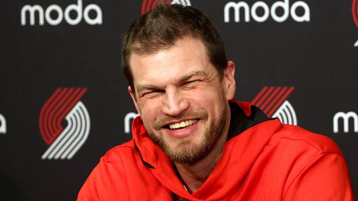 Feb 9, 2026; Portland, Oregon, USA; Portland Trail Blazers Interim Head Coach Tiago Splitter reacts during a press before the Traill Blazers play against Philadelphia 76ers at Moda Center. Mandatory Credit: Jaime Valdez-Imagn Images Feb 9, 2026; Portland, Oregon, USA; Portland Trail Blazers Interim Head Coach Tiago Splitter reacts during a press before the Traill Blazers play against Philadelphia 76ers at Moda Center. Mandatory Credit: Jaime Valdez-Imagn Images