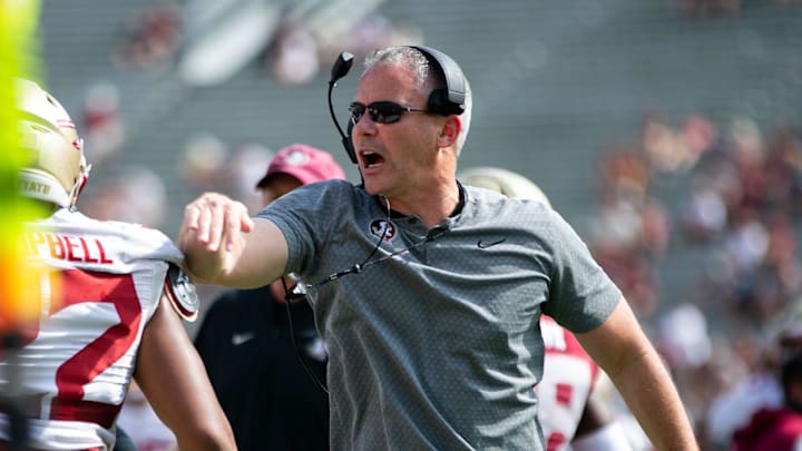 Florida State Seminoles head coach Mike Norvell pats a player on the back after a play. Seminole fans watched as the Florida State football team hosted the FSU Garnet and Gold Spring Showcase on Saturday, April 15, 2023.
Fsu Spring Game708 Florida State Seminoles head coach Mike Norvell pats a player on the back after a play. Seminole fans watched as the Florida State football team hosted the FSU Garnet and Gold Spring Showcase on Saturday, April 15, 2023.
Fsu Spring Game708