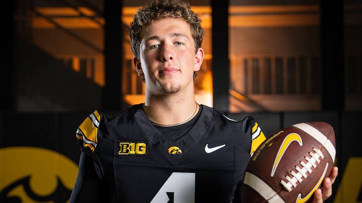 Iowa quarterback Tradon Bessinger (4) stands for a portrait during Hawkeye football media day, Friday, Aug. 14, 2026, in Iowa City. Iowa quarterback Tradon Bessinger (4) stands for a portrait during Hawkeye football media day, Friday, Aug. 14, 2026, in Iowa City.