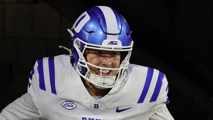 Oct 23, 2026; Charlottesville, Virginia, USA; Duke Blue Devils quarterback Walker Eget (2) runs onto the field prior to the game against the Virginia Cavaliers at Scott Stadium. Mandatory Credit: Amber Searls-Imagn Images Oct 23, 2026; Charlottesville, Virginia, USA; Duke Blue Devils quarterback Walker Eget (2) runs onto the field prior to the game against the Virginia Cavaliers at Scott Stadium. Mandatory Credit: Amber Searls-Imagn Images