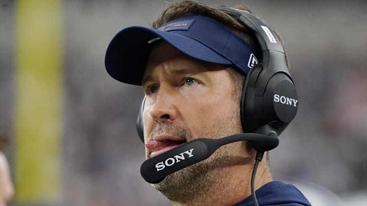 Dallas Cowboys head coach Brian Schottenheimer looks on during the first quarter at AT&T Stadium.