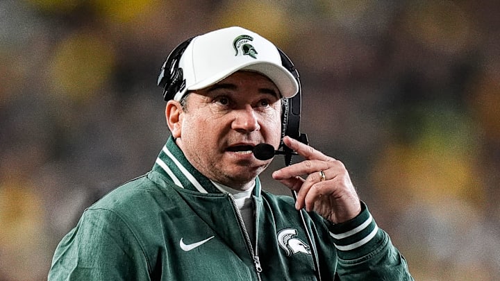 Michigan State head coach Jonathan Smith watches a play against Michigan during the first half at Michigan Stadium in Ann Arbor on Saturday, Oct. 26, 2024.