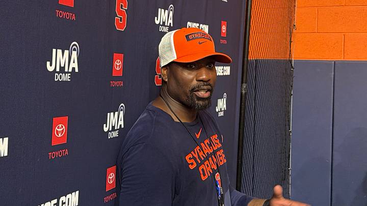 Assistant head coach John Scott Jr. speaking with media after Friday practice 