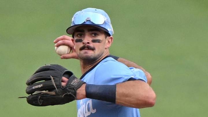 May 30, 2026; Chapel Hill, NC, USA; North Carolina Tar Heels infielder Gavin Gallaher (5) throws to first for a double play during game 4 of the Chapel Hill Regional at Boshamer Stadium. Mandatory Credit: William Howard-Imagn Images May 30, 2026; Chapel Hill, NC, USA; North Carolina Tar Heels infielder Gavin Gallaher (5) throws to first for a double play during game 4 of the Chapel Hill Regional at Boshamer Stadium. Mandatory Credit: William Howard-Imagn Images
