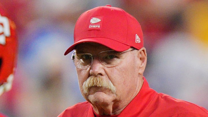 Oct 12, 2025; Kansas City, Missouri, USA; Kansas City Chiefs head coach Andy Reid before the game against the Detroit Lions at GEHA Field at Arrowhead Stadium. Mandatory Credit: Jay Biggerstaff-Imagn Images Oct 12, 2025; Kansas City, Missouri, USA; Kansas City Chiefs head coach Andy Reid before the game against the Detroit Lions at GEHA Field at Arrowhead Stadium. Mandatory Credit: Jay Biggerstaff-Imagn Images