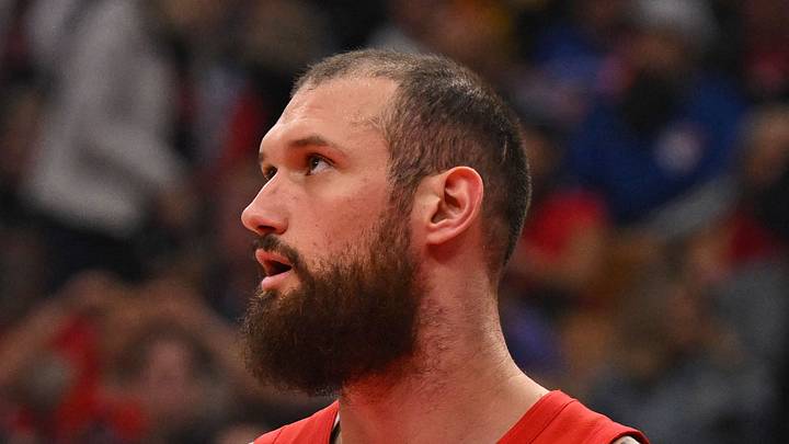 Toronto Raptors forward Sandro Mamukelashvili during a break in the action against the Milwaukee Bucks.