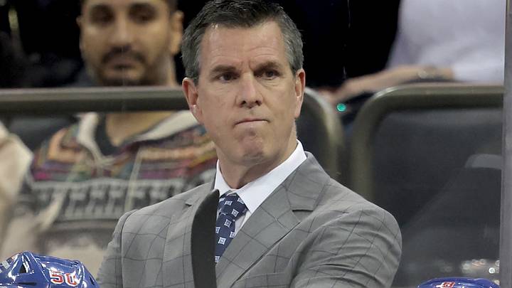 Mar 16, 2026; New York, New York, USA; New York Rangers head coach Mike Sullivan reacts during the first period against the Los Angeles Kings at Madison Square Garden. Mandatory Credit: Brad Penner-Imagn Images