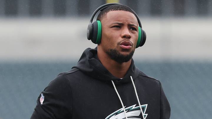 Philadelphia Eagles running back Saquon Barkley before a game against the Los Angeles Rams at Lincoln Financial Field. Philadelphia Eagles running back Saquon Barkley before a game against the Los Angeles Rams at Lincoln Financial Field.