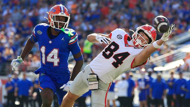 Georgia football WR Landon Roldan can’t haul in a reception against Florida. Georgia football WR Landon Roldan can’t haul in a reception against Florida.