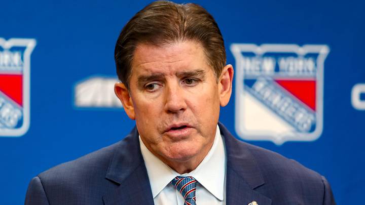 Mar 22, 2025; New York, New York, USA; New York Rangers head coach Peter Laviolette speaks with the media after a 5-3 win against the Vancouver Canucks at Madison Square Garden. Mandatory Credit: Danny Wild-Imagn Images Mar 22, 2025; New York, New York, USA; New York Rangers head coach Peter Laviolette speaks with the media after a 5-3 win against the Vancouver Canucks at Madison Square Garden. Mandatory Credit: Danny Wild-Imagn Images
