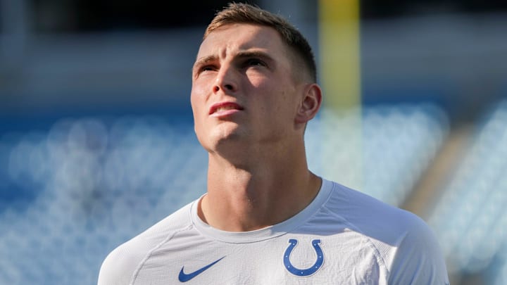 Indianapolis Colts wide receiver Alec Pierce (14) warms up Sunday, Nov. 5, 2023, ahead of a game against the Carolina Panthers at Bank of America Stadium in Charlotte.