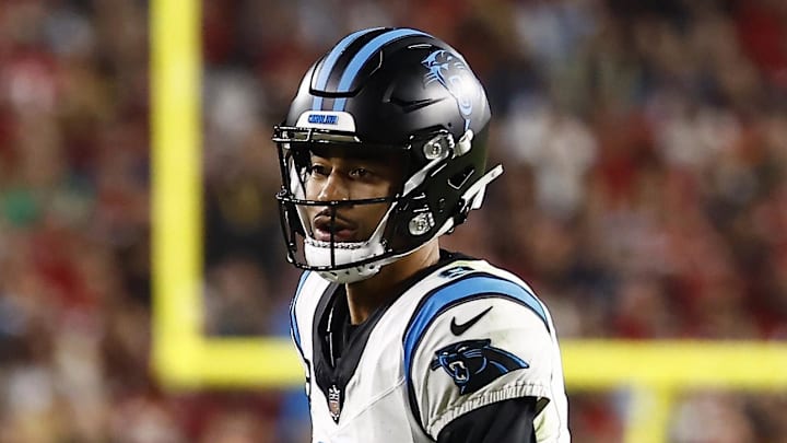 Carolina Panthers quarterback Bryce Young rushes the ball against the San Francisco 49ers.