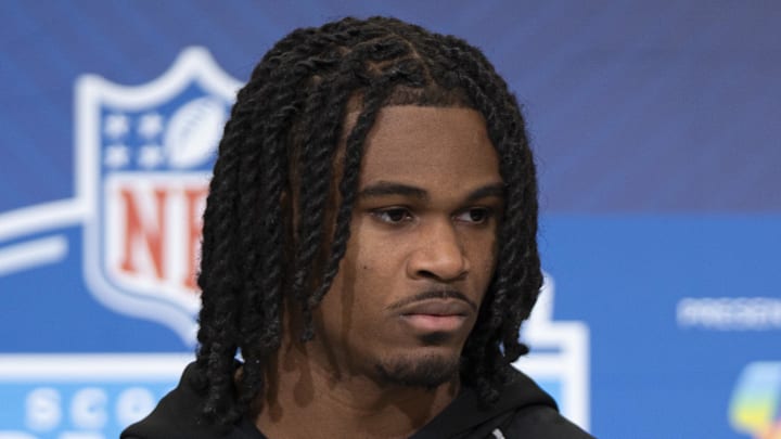 Tennessee defensive back Jermod McCoy speaks to media members during the NFL Combine.