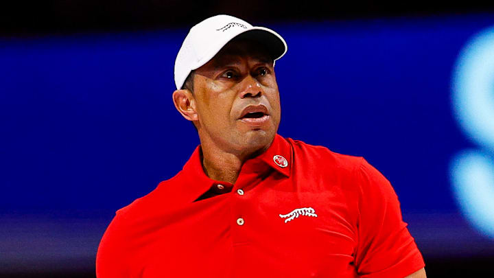 Tiger Woods taking part in a TGL match
