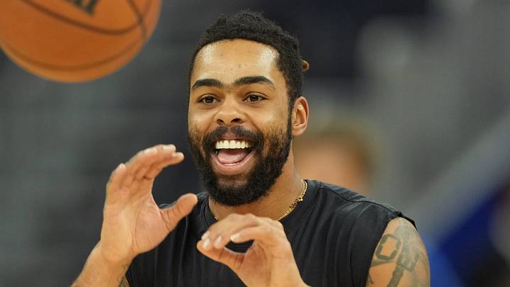 Dec 25, 2025; San Francisco, California, USA; Dallas Mavericks guard D'Angelo Russell (5) warms up before the game against the Golden State Warriors at Chase Center. Mandatory Credit: Darren Yamashita-Imagn Images