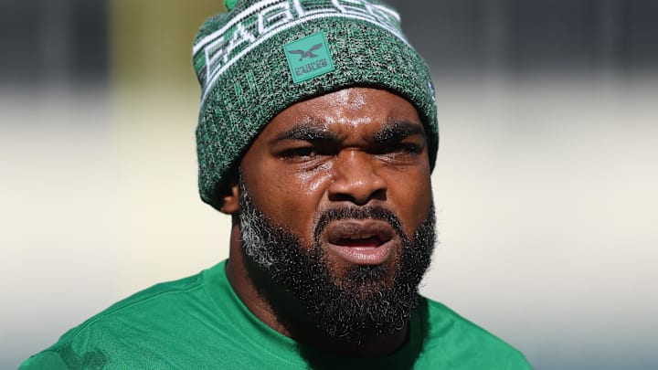 Oct 26, 2025; Philadelphia, Pennsylvania, USA; Philadelphia Eagles defensive end Brandon Graham before a game against the New York Giants at Lincoln Financial Field.