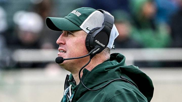 Michigan State's head coach Pat Fitzgerald looks on during the football Spring Showcase on Saturday, April 18, 2026, at Spartan Stadium in East Lansing. Michigan State's head coach Pat Fitzgerald looks on during the football Spring Showcase on Saturday, April 18, 2026, at Spartan Stadium in East Lansing.