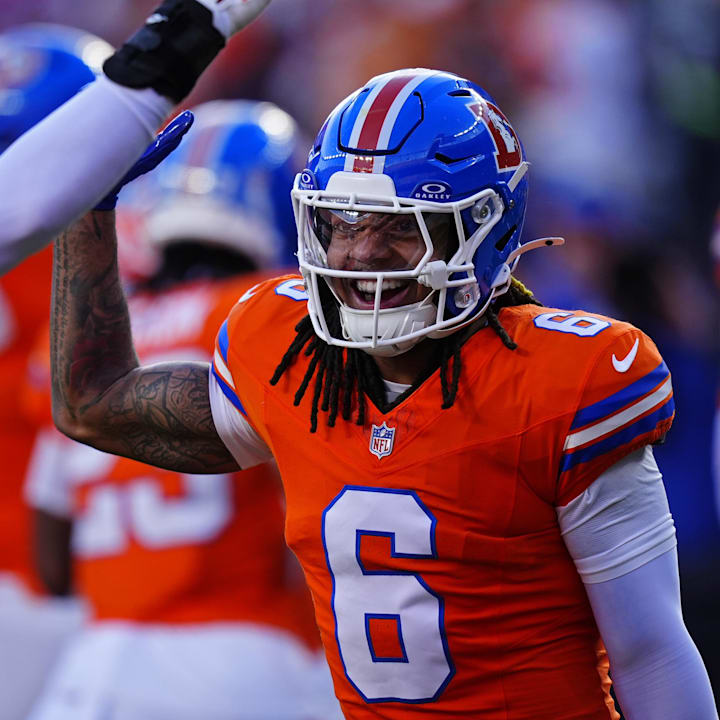 Denver Broncos safety P.J. Locke smiles during the first half against the Los Angeles Chargers at Empower Field at Mile High.