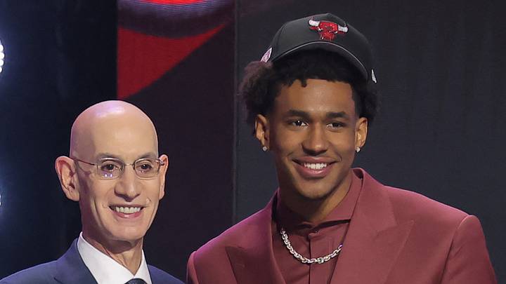 Jun 23, 2026; New York, NY, USA; NBA commissioner Adam Silver greets the fifteenth pick in the 2026 NBA draft, Texas guard Dailyn Swain after he was selected by the Chicago Bulls at Barclays Center. Mandatory Credit: Brad Penner-Imagn Images Jun 23, 2026; New York, NY, USA; NBA commissioner Adam Silver greets the fifteenth pick in the 2026 NBA draft, Texas guard Dailyn Swain after he was selected by the Chicago Bulls at Barclays Center. Mandatory Credit: Brad Penner-Imagn Images