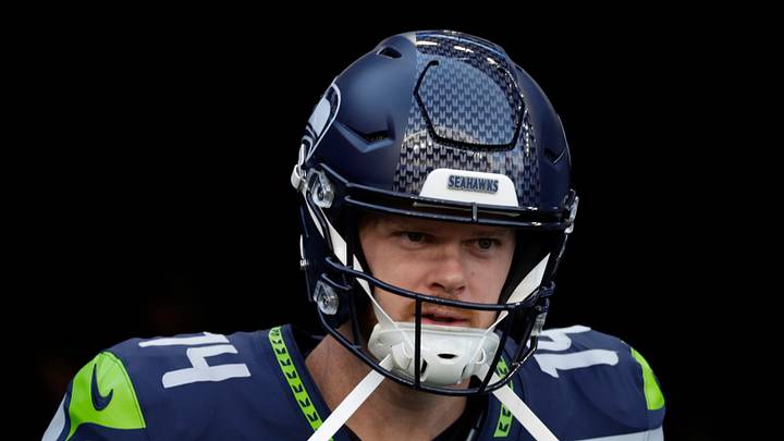 Seattle Seahawks quarterback Sam Darnold takes the field for warm ups before a game against the New England Patriots. Seattle Seahawks quarterback Sam Darnold takes the field for warm ups before a game against the New England Patriots.
