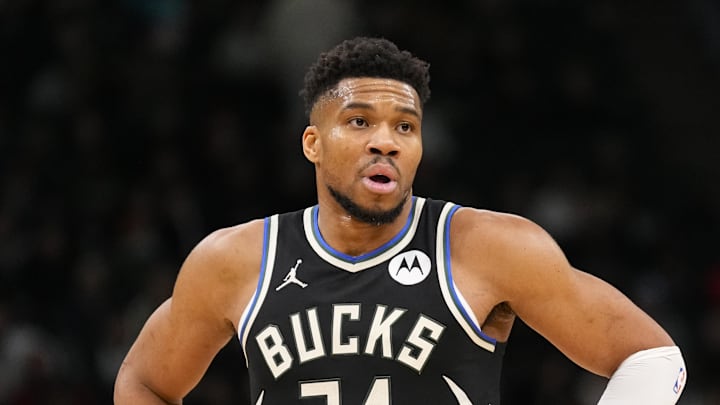 Jan 23, 2026; Milwaukee, Wisconsin, USA; Milwaukee Bucks forward Giannis Antetokounmpo (34) looks on during the second quarter against the Denver Nuggets at Fiserv Forum. Mandatory Credit: Jeff Hanisch-Imagn Images Jan 23, 2026; Milwaukee, Wisconsin, USA; Milwaukee Bucks forward Giannis Antetokounmpo (34) looks on during the second quarter against the Denver Nuggets at Fiserv Forum. Mandatory Credit: Jeff Hanisch-Imagn Images