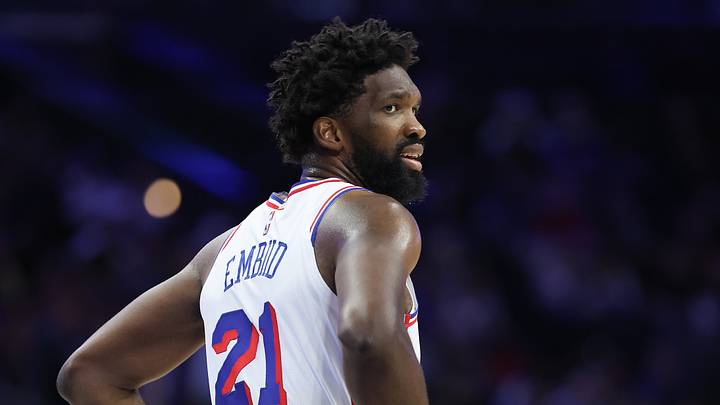 Philadelphia 76ers center Joel Embiid (21) looks on during the third quarter against the Boston Celtics at Xfinity Mobile Arena on Oct. 16, 2026. Philadelphia 76ers center Joel Embiid (21) looks on during the third quarter against the Boston Celtics at Xfinity Mobile Arena on Oct. 16, 2026.