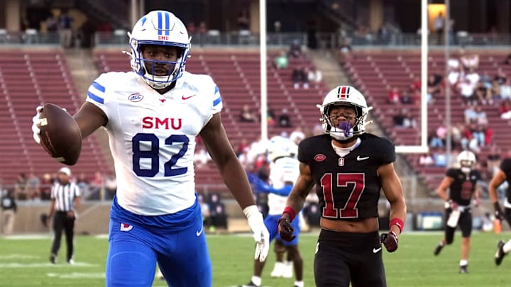 Southern Methodist Mustangs tight end RJ Maryland (82)