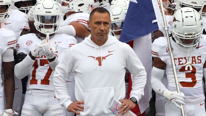 Texas Longhorns head coach Steve Sarkisian waits to lead his team onto the field prior to the game against the Mississippi State Bulldogs at Davis Wade Stadium at Scott Field. 