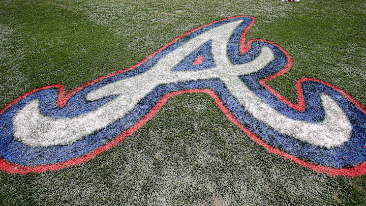 Mar 15, 2015; Lake Buena Vista, FL, USA; The Atlanta Braves logo painted on the field during a spring training baseball game at Champion Stadium. The Toronto Blue Jays beat the Atlanta Braves 10-5. Mandatory Credit: Reinhold Matay-Imagn Images Mar 15, 2015; Lake Buena Vista, FL, USA; The Atlanta Braves logo painted on the field during a spring training baseball game at Champion Stadium. The Toronto Blue Jays beat the Atlanta Braves 10-5. Mandatory Credit: Reinhold Matay-Imagn Images