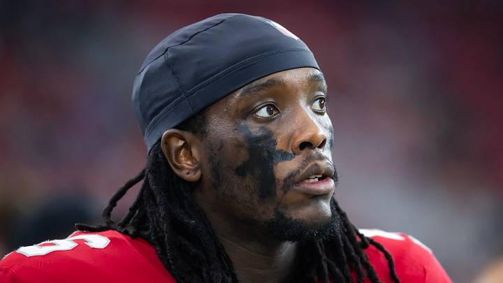 Aug 10, 2024; Glendale, Arizona, USA; Arizona Cardinals defensive end Darius Robinson (56) against the New Orleans Saints during a preseason NFL game at State Farm Stadium. Mandatory Credit: Mark J. Rebilas-USA TODAY Sports