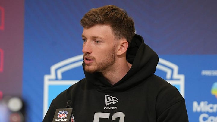 Dillon Thieneman meets with the media at the 2026 NFL Combine. Dillon Thieneman meets with the media at the 2026 NFL Combine.