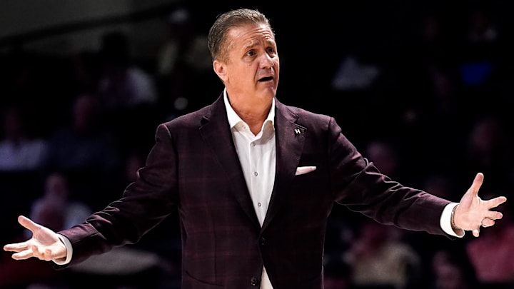 Arkansas coach John Calipari works the sideline in the Hogs' 90-77 victory against the Vanderbilt Commodores at Memorial Gym in Nashville, Tenn., Tuesday.