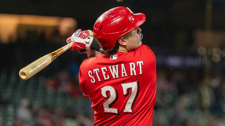 Aug 25, 2026; San Francisco, California, USA; Cincinnati Reds first baseman Sal Stewart (27) hits a solo home run against the San Francisco Giants during the ninth inning at Oracle Park. Mandatory Credit: Neville E. Guard-Imagn Images Aug 25, 2026; San Francisco, California, USA; Cincinnati Reds first baseman Sal Stewart (27) hits a solo home run against the San Francisco Giants during the ninth inning at Oracle Park. Mandatory Credit: Neville E. Guard-Imagn Images