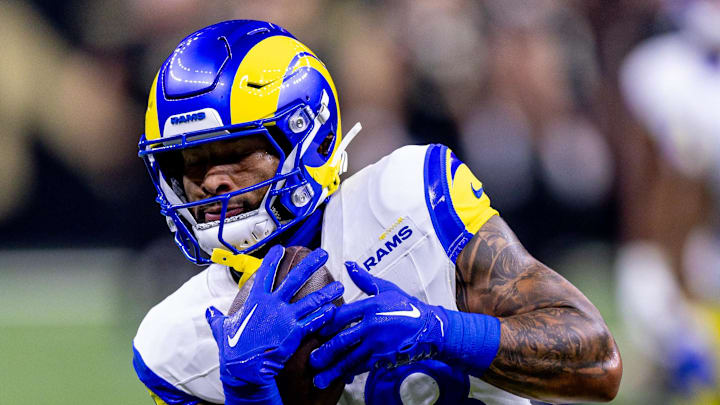 Dec 1, 2024; New Orleans, Louisiana, USA;  Los Angeles Rams running back Kyren Williams (23) during warms up against the New Orleans Saints at Caesars Superdome. Mandatory Credit: Stephen Lew-Imagn Images
