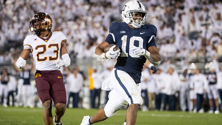 Penn State freshman running back Nick Singleton goes 30 yards to score his second rushing touchdown against Minnesota at Beaver Stadium on Saturday, Oct. 22, 2022, in State College.
Hes Dr 102222 Whiteout Penn State freshman running back Nick Singleton goes 30 yards to score his second rushing touchdown against Minnesota at Beaver Stadium on Saturday, Oct. 22, 2022, in State College.
Hes Dr 102222 Whiteout