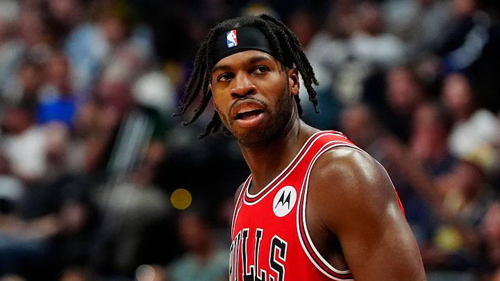Oct 11, 2026; Denver, Colorado, USA;  Chicago Bulls guard Buddy Hield (7) reacts in the second quarter against the Chicago Bulls at Ball Arena.  Mandatory Credit: Ron Chenoy-Imagn Images