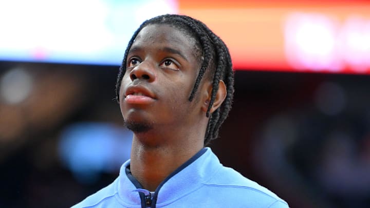 Feb 21, 2026; Syracuse, New York, USA; North Carolina Tar Heels forward Caleb Wilson (8) looks on prior to the game against the Syracuse Orange at the JMA Wireless Dome. Mandatory Credit: Rich Barnes-Imagn Images