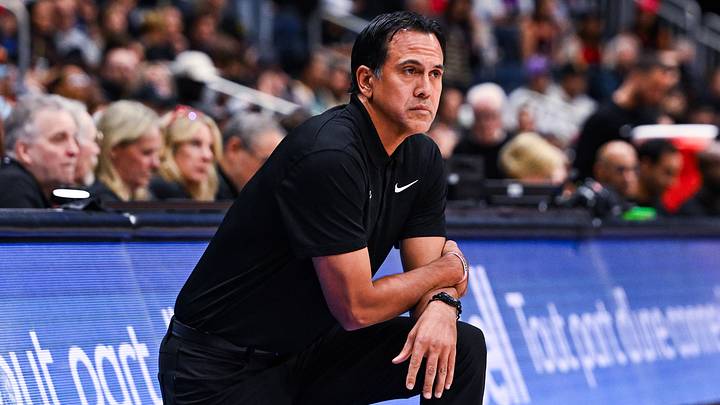 Oct 3, 2026; Quebec City, Quebec, CAN; Miami Heat head coach Erik Spoelstra tracks the play against the Toronto Raptors during the first quarter at Videotron Centre. Mandatory Credit: David Kirouac-Imagn Images Oct 3, 2026; Quebec City, Quebec, CAN; Miami Heat head coach Erik Spoelstra tracks the play against the Toronto Raptors during the first quarter at Videotron Centre. Mandatory Credit: David Kirouac-Imagn Images