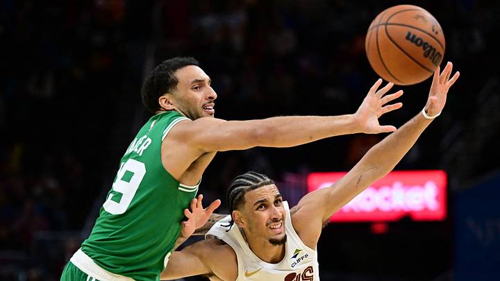 Oct 8, 2026; Cleveland, Ohio, USA; Boston Celtics guard Devin Carter (99) and Cleveland Cavaliers guard Tyrese Proctor (24) reach for a loose ball during the second half of a preseason game at Rocket Arena. Mandatory Credit: David Dermer-Imagn Images Oct 8, 2026; Cleveland, Ohio, USA; Boston Celtics guard Devin Carter (99) and Cleveland Cavaliers guard Tyrese Proctor (24) reach for a loose ball during the second half of a preseason game at Rocket Arena. Mandatory Credit: David Dermer-Imagn Images