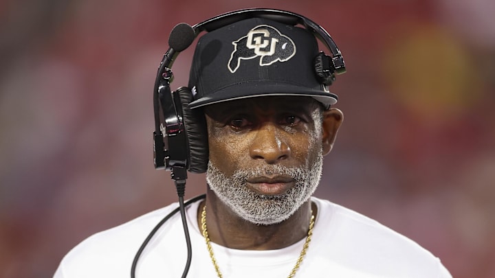 Sep 12, 2025; Houston, Texas, USA; Colorado Buffaloes head coach Deion Sanders looks on from the sideline during the first half against the Houston Cougars at TDECU Stadium. Mandatory Credit: Troy Taormina-Imagn Images Sep 12, 2025; Houston, Texas, USA; Colorado Buffaloes head coach Deion Sanders looks on from the sideline during the first half against the Houston Cougars at TDECU Stadium. Mandatory Credit: Troy Taormina-Imagn Images