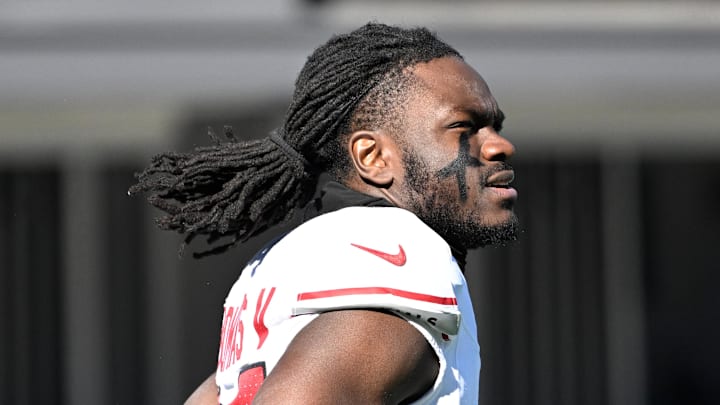 Dec 22, 2024; Charlotte, North Carolina, USA; Arizona Cardinals cornerback Starling Thomas V (24) runs on to the field before the game at Bank of America Stadium. Mandatory Credit: Bob Donnan-Imagn Images Dec 22, 2024; Charlotte, North Carolina, USA; Arizona Cardinals cornerback Starling Thomas V (24) runs on to the field before the game at Bank of America Stadium. Mandatory Credit: Bob Donnan-Imagn Images