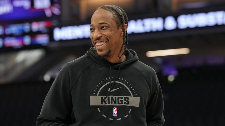 Apr 3, 2026; Sacramento, California, USA; Sacramento Kings guard DeMar DeRozan (10) before the game against the New Orleans Pelicans at Golden 1 Center. Mandatory Credit: Darren Yamashita-Imagn Images Apr 3, 2026; Sacramento, California, USA; Sacramento Kings guard DeMar DeRozan (10) before the game against the New Orleans Pelicans at Golden 1 Center. Mandatory Credit: Darren Yamashita-Imagn Images