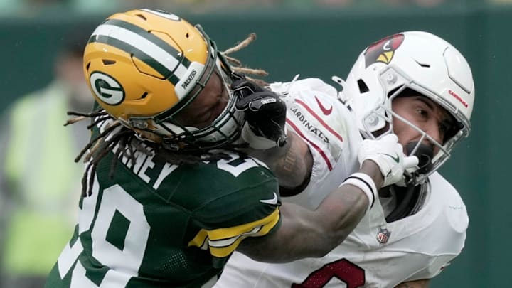 Green Bay Packers safety Xavier McKinney tackles Arizona Cardinals running back James Conner last season. Green Bay Packers safety Xavier McKinney tackles Arizona Cardinals running back James Conner last season.