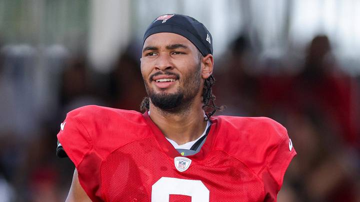 Tampa Bay Buccaneers wide receiver Emeka Egbuka (9) participates in training camp at AdventHealth Training Center. 