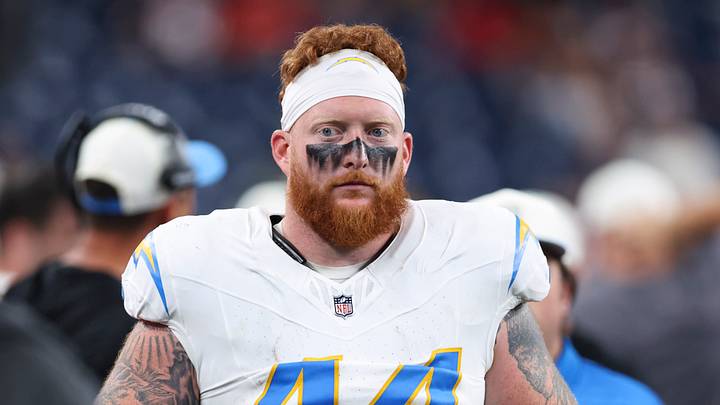 Aug 13, 2026; Houston, Texas, USA;  Los Angeles Chargers fullback Scott Matlock (44) on the sideline during the game against the Houston Texans at Reliant Stadium. Mandatory Credit: Troy Taormina-Imagn Images