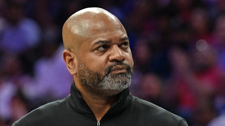Apr 4, 2026; Philadelphia, Pennsylvania, USA; Detroit Pistons head coach J.B. Bickerstaff against the Philadelphia 76ers during the first half at Xfinity Mobile Arena. Mandatory Credit: Eric Hartline-Imagn Images