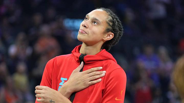 Jul 23, 2025; Phoenix, Arizona, USA; Atlanta Dream center Brittney Griner (42) acknowledges the fans and Phoenix Mercury before a game at Footprint Center. Mandatory Credit: Rick Scuteri-Imagn Images