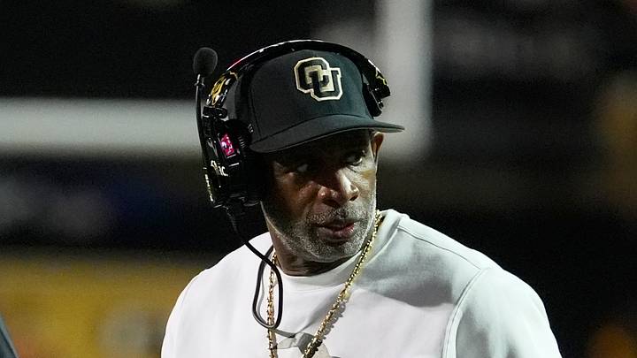 Oct 17, 2026; Boulder, Colorado, USA;  Colorado Buffaloes head coach Deion Sanders on the field during the first quarter against the Utah Utes at Folsom Field.  Mandatory Credit: Ron Chenoy-Imagn Images