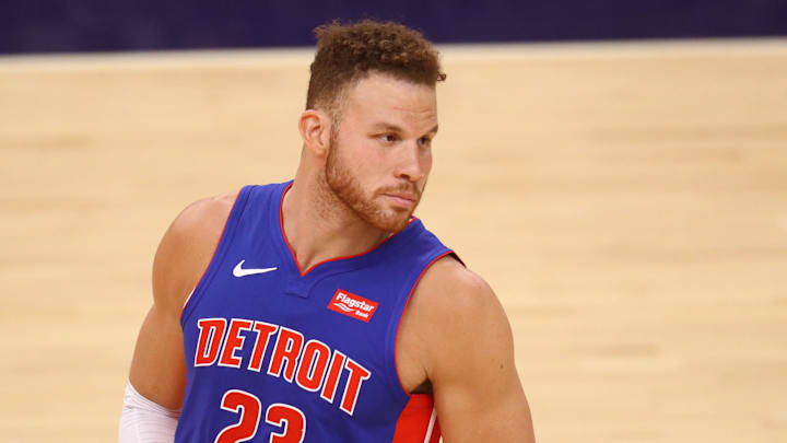 Feb 5, 2021; Phoenix, Arizona, USA; Detroit Pistons forward Blake Griffin (23) against the Phoenix Suns at Phoenix Suns Arena. Mandatory Credit: Mark J. Rebilas-Imagn Images Feb 5, 2021; Phoenix, Arizona, USA; Detroit Pistons forward Blake Griffin (23) against the Phoenix Suns at Phoenix Suns Arena. Mandatory Credit: Mark J. Rebilas-Imagn Images