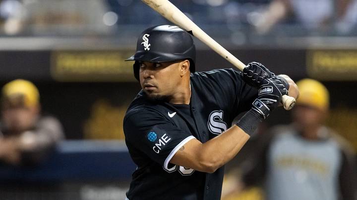 Mar 19, 2026; Peoria, Arizona, USA; Chicago White Sox designated hitter LaMonte Wade Jr against the San Diego Padres during a spring training game at Peoria Sports Complex. Mandatory Credit: Mark J. Rebilas-Imagn Images